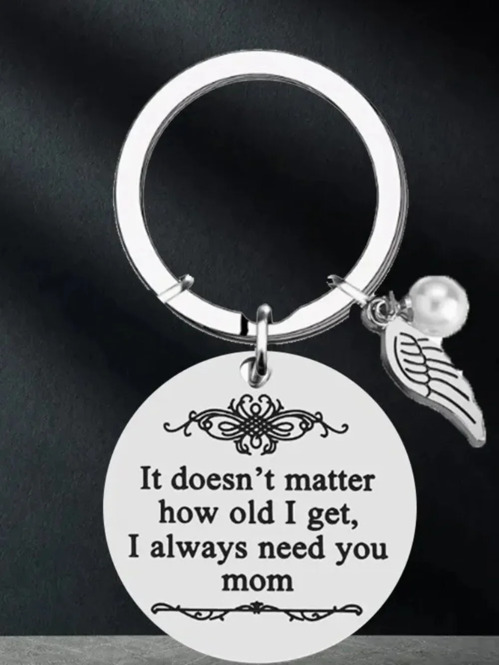 Mom Keychain Always Need You Mother Daughter Son Gift Angel Wing Pearl Keepsake
